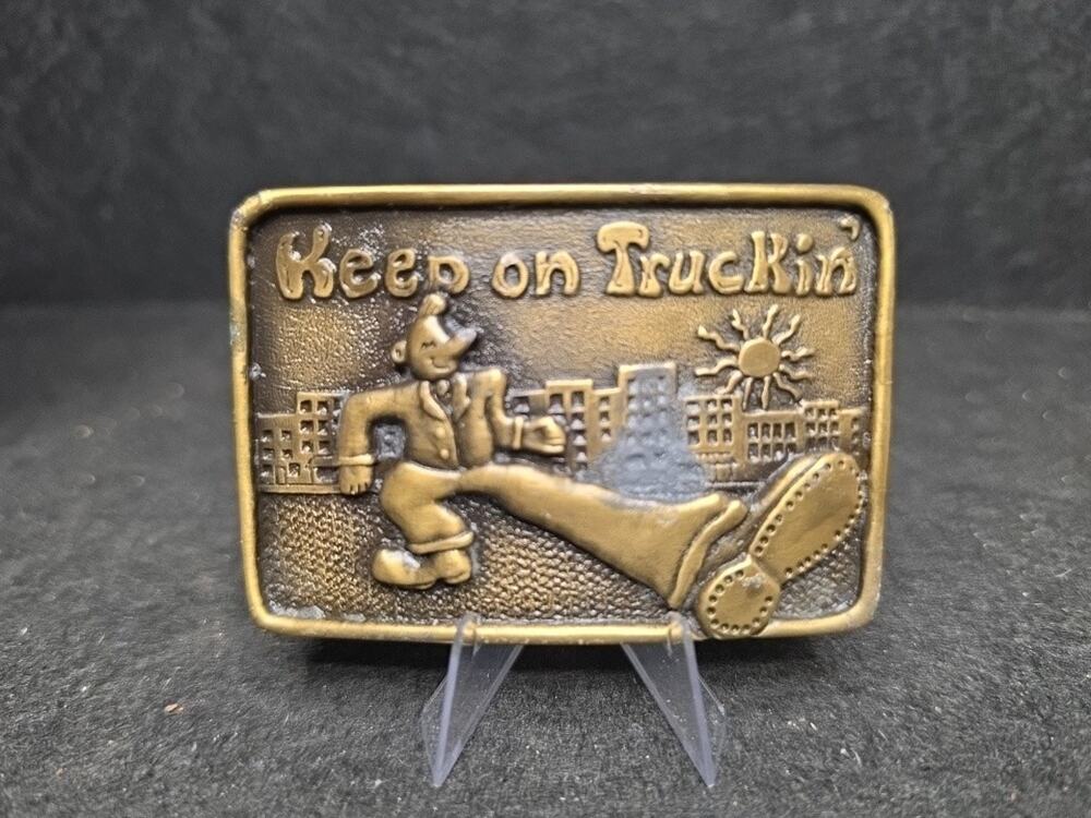 VTG Keep On Truckin Robert R Crumb Heavy Brass Belt Buckle Vintage 1970s